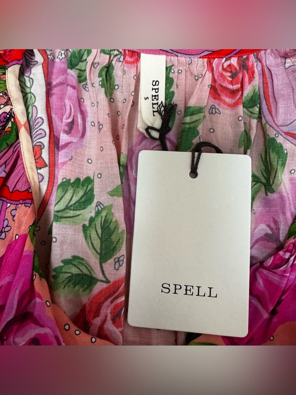 Spell NWT Aphrodite floral pink boho chic coastal cowgirl festival blouse - Picture 5 of 12